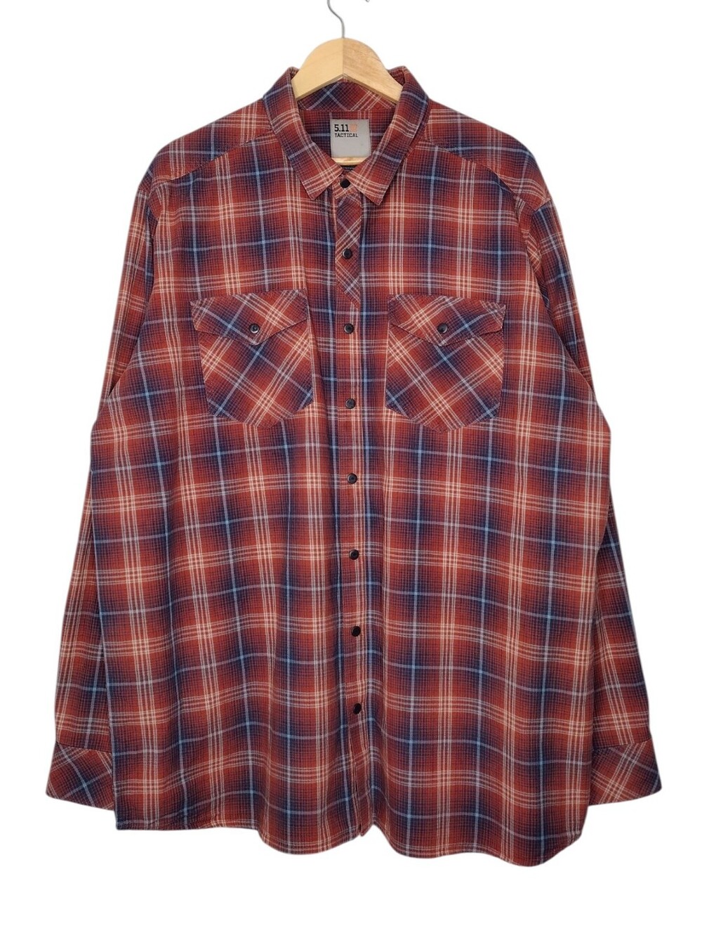 5.11 Tactical Red Blue Outdoor Plaid Long Sleeve Snap Button-Up Shirt Sz 2XL
